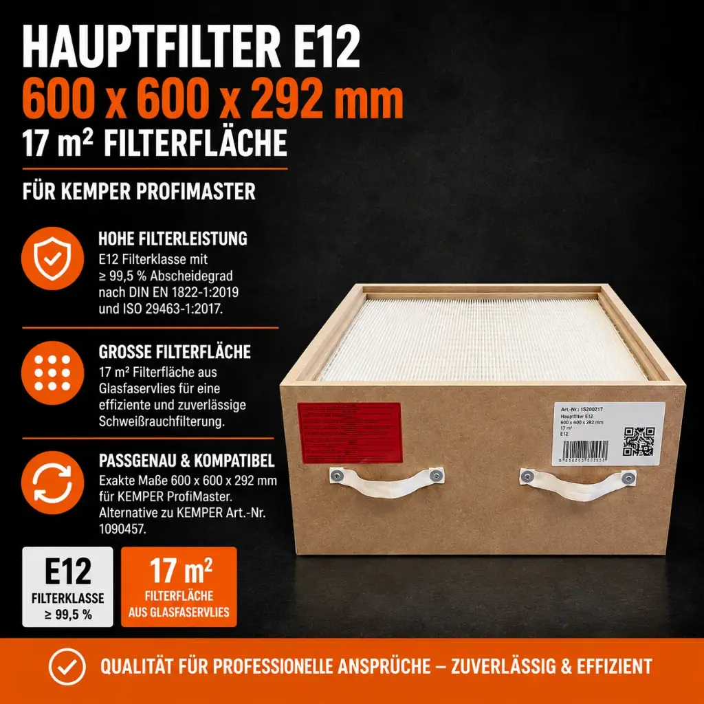 Hauptfilter E12 – 600 × 600 × 292 mm – 17 m² für KEMPER ProfiMaster