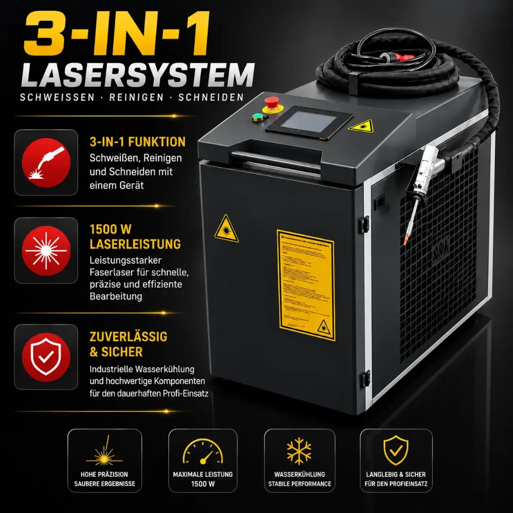 3-in-1 Laserschweißgerät 1500 W – Laserschweißen, Laserreinigen & Laserschneiden
