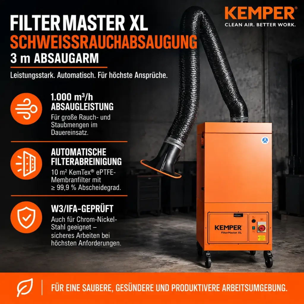 KEMPER FilterMaster XL Absaugung – 3 m Absaugarm – W3/IFA Schweißrauchabsaugung