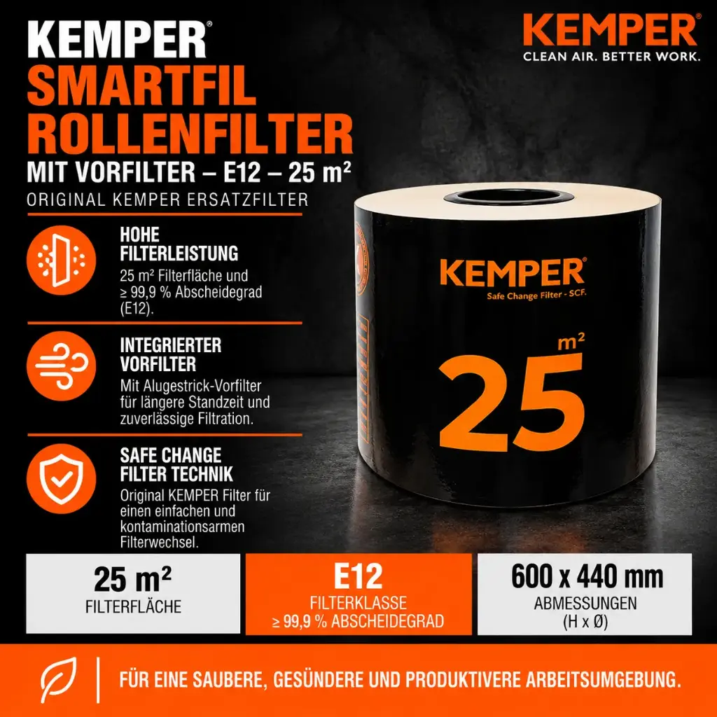 KEMPER SmartFil Rollenfilter mit Vorfilter – E12 – 25 m² – Original KEMPER 1090675