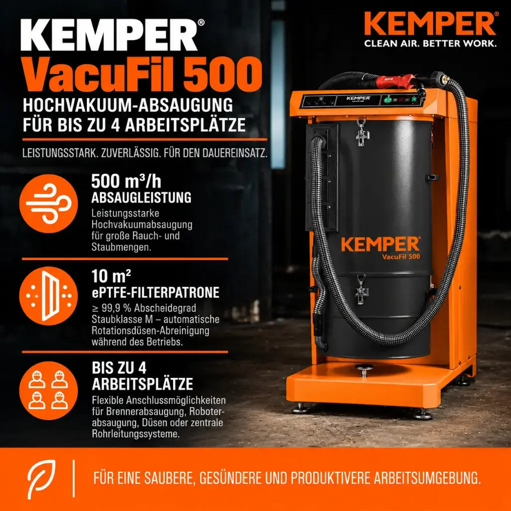 KEMPER VacuFil 500 – Hochvakuum-Schweißrauchabsaugung für bis zu 4 Arbeitsplätze