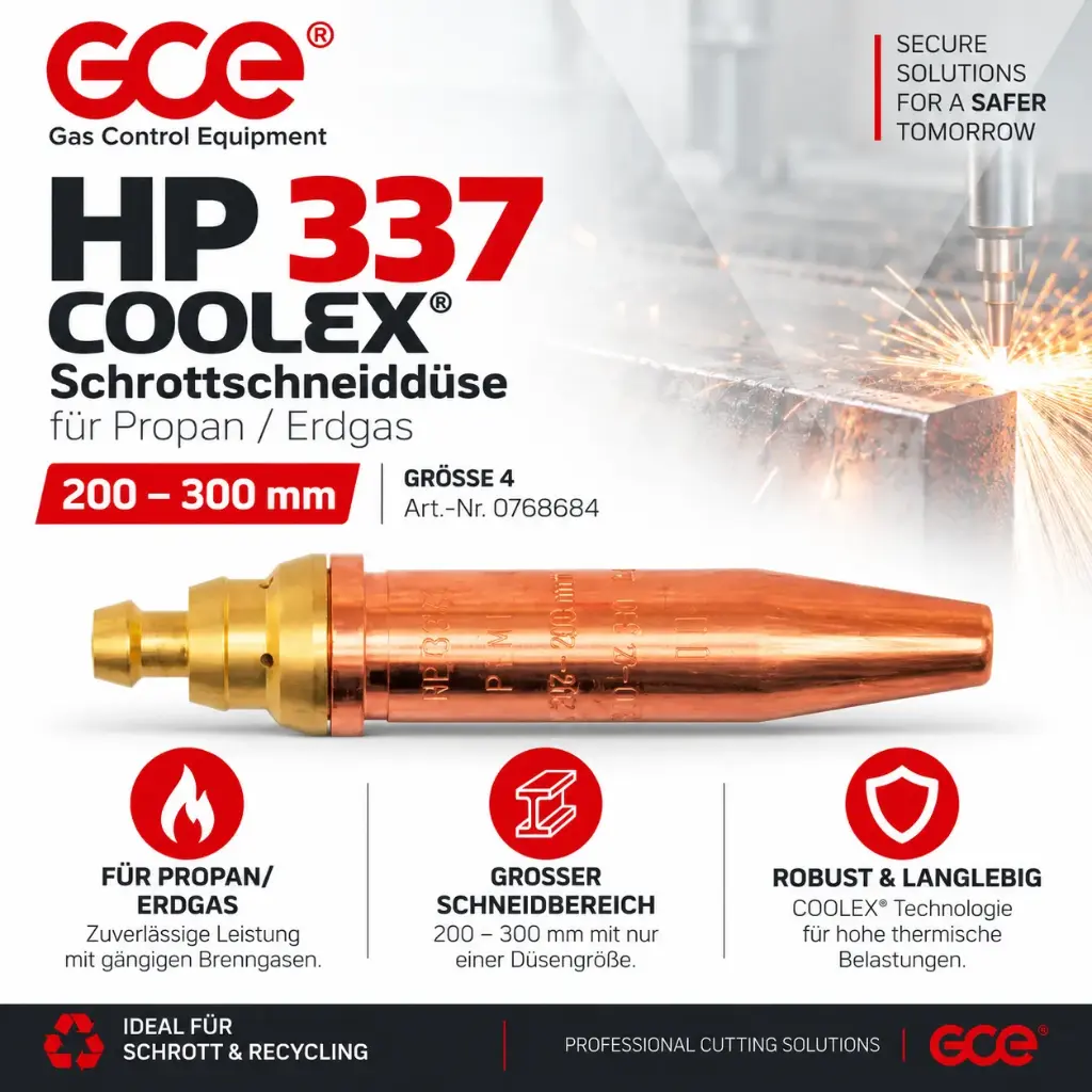 GCE HP 337 COOLEX® 200–300 mm – Schrottschneiddüse für Propan/Erdgas