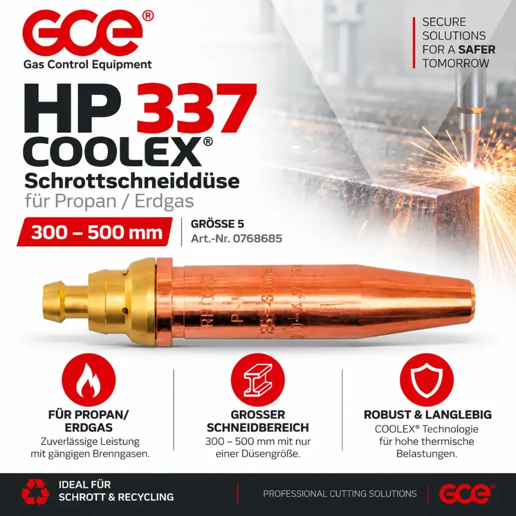 GCE HP 337 COOLEX® 300–500 mm – Schrottschneiddüse für Propan/Erdgas