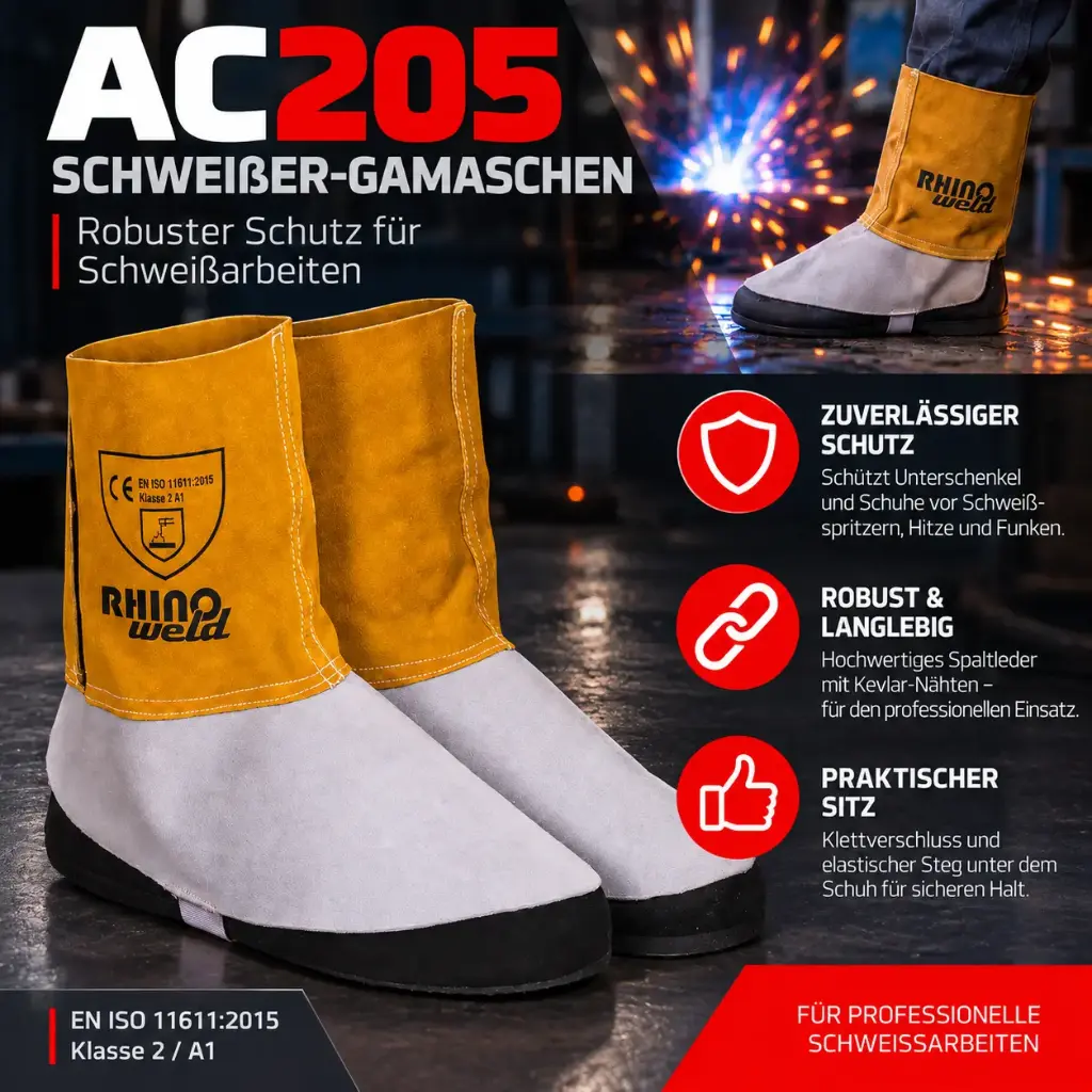 RhinoWeld AC205 Schweißer-Gamaschen – kurze Ledergamaschen mit Klettverschluss