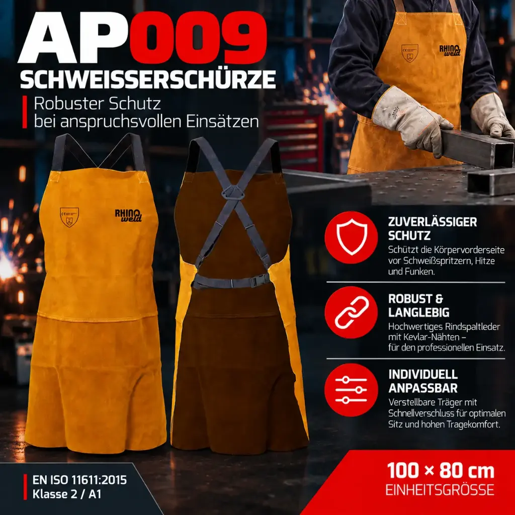RhinoWeld AP009 Schweißerschürze – Rindspaltleder 100 × 80 cm