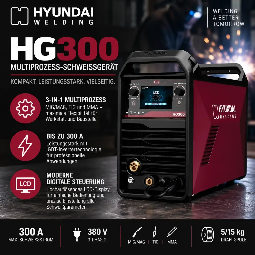 Hyundai Welding HG300 – 300 A MIG/MAG Multifunktions-Schweißgerät mit TIG & MMA