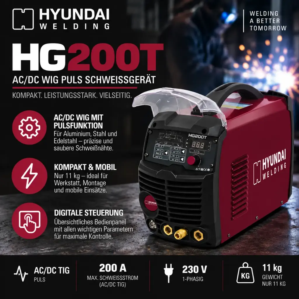 Hyundai Welding HG200T – 200 A AC/DC WIG Puls Schweißgerät mit MMA