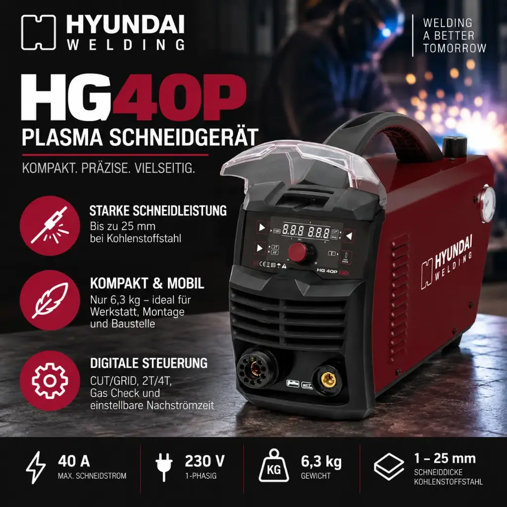 Hyundai Welding HG40P – 40 A Plasma-Schneidgerät mit Pilot Arc & 230 V