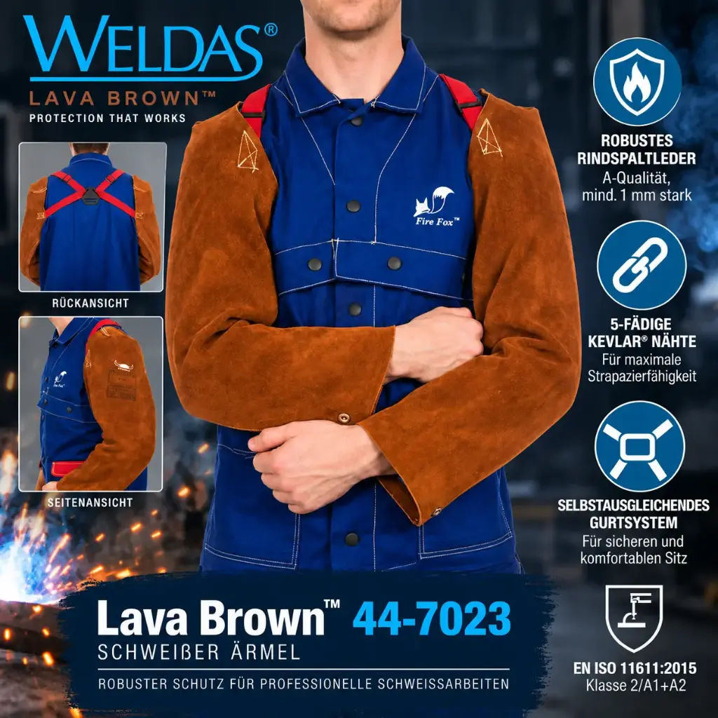 WELDAS Lava Brown™ 44-7023 – Schweißerärmel aus Rindspaltleder, 58 cm