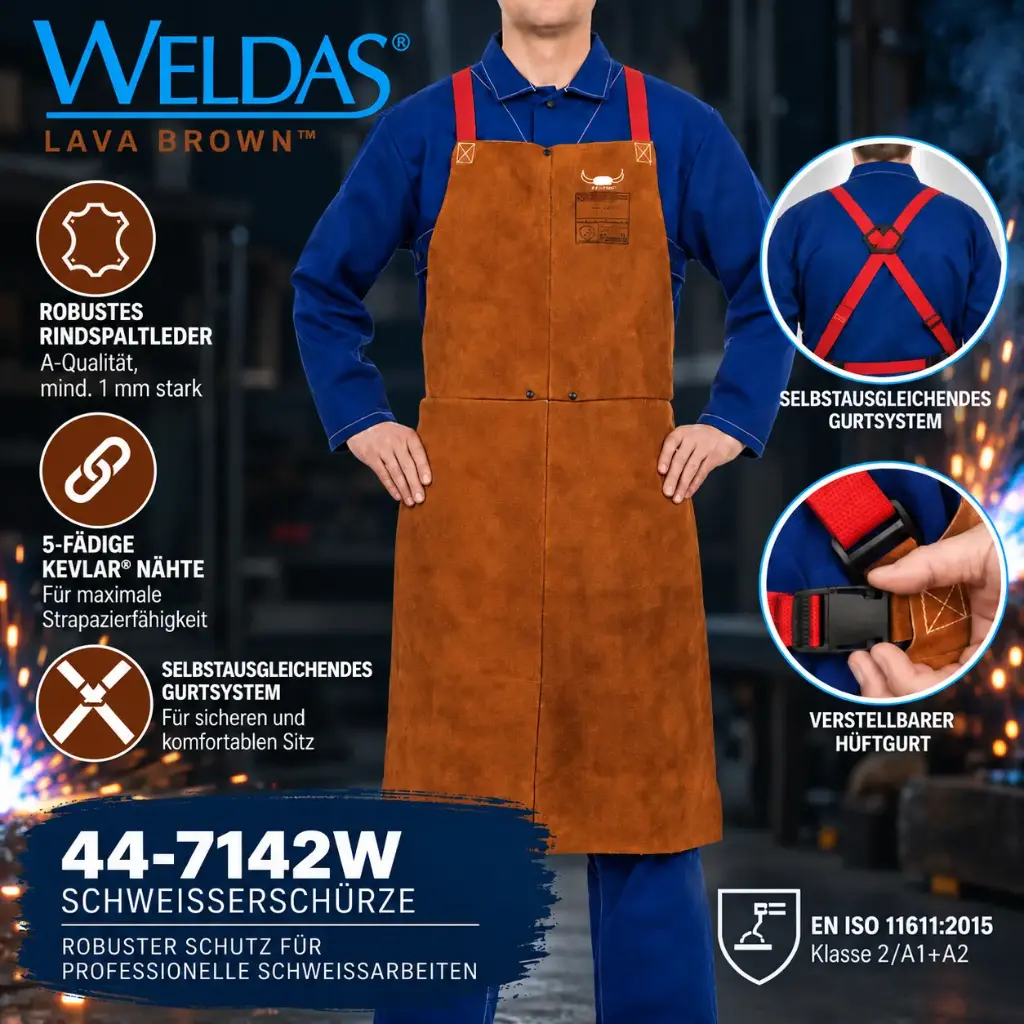 WELDAS Lava Brown™ 44-7142W – Schweißerschürze aus Rindspaltleder, 80 × 107 cm