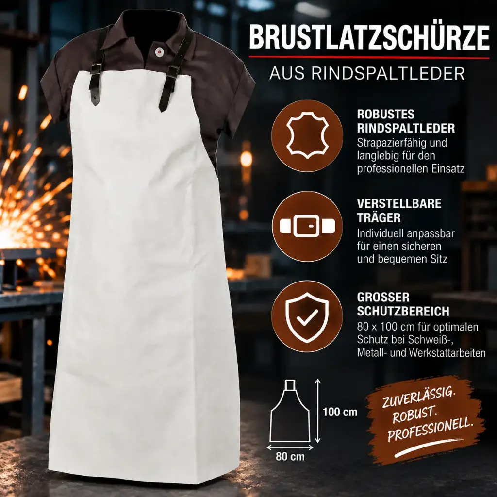 Brustlatzschürze SOHO II aus Rindspaltleder – 80 × 100 cm mit verstellbaren Trägern