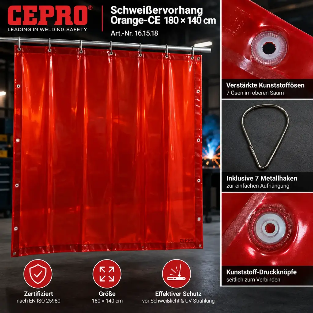 CEPRO Orange-CE Schweißvorhang – 180 × 140 cm – Art.-Nr. 16.15.18.0010