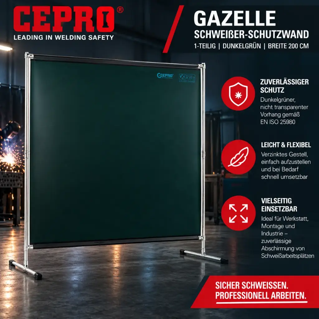 CEPRO Gazelle Schweißer-Schutzwand – 1-teilig, 200 × 200 cm, Dunkelgrün