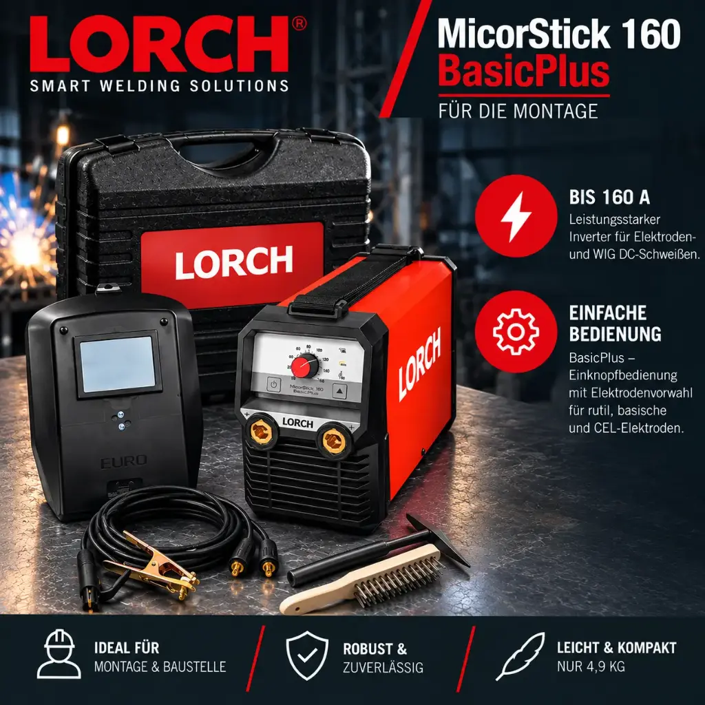 Lorch MicorStick 160 BasicPlus für die Montage – kompakter Elektroden-Inverter im Montagekoffer