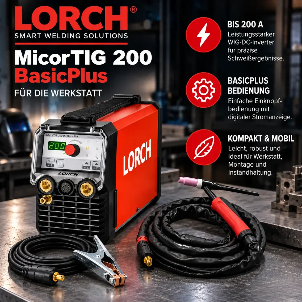 Lorch MicorTIG 200 BasicPlus für die Werkstatt – mobiler WIG-DC-Inverter für professionelle Schweißarbeiten