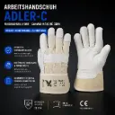 Arbeitshandschuh ADLER-C – Rindnarbenleder mit Canvas-Handrücken & gummierter Stulpe