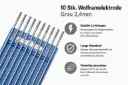 10 Stk. Wolframelektrode Grau 2,4 mm × 175 mm – WIG Elektrode für DC- und AC-Schweißen