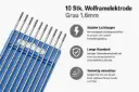 10 Stk. Wolframelektrode Grau 1,6 mm × 175 mm – WIG Elektrode für DC- und AC-Schweißen