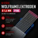 10 Stück Wolframelektrode Pink Ø 1,6 mm x 175 mm – Seltene Erden Elektrode für WIG-Schweißen
